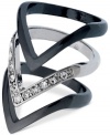 Good things come in threes. This set of stackable rings from GUESS is crafted from silver-tone and hematite-tone mixed metal with glass crystal stones adding a sparkling touch. Size 7.