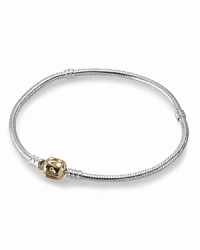 Inspired by the design of Pandora's iconic bracelets, this sterling silver and 14K gold necklace beautifully displays dozens of charms and clips. Inspired by the design of Pandora's iconic bracelets, this sterling silver and 14K gold necklace beautifully displays dozens of charms and clips.