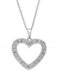 Open your heart to the idea of something new. This sterling silver necklace is centered by a pendant replete with round-cut diamonds (1/10 ct. t.w.). Approximate length: 18 inches. Approximate drop: 1 inch. Open your heart to the idea of something new. This sterling silver necklace is centered by a pendant replete with round-cut diamonds (1/10 ct. t.w.). Approximate length: 18 inches. Approximate drop: 1 inch.