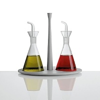 Oil and vinegar set in melamine, white. Designed by Dorianna e Massimiliano Fuksas.