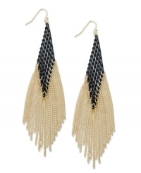 Tasteful in two-tone. INC International Concepts' chic drop earrings dust your shoulders with a multi-chain design in black tone and gold plating. Set in 14k gold-plated mixed metal. Approximate drop: 5 inches.