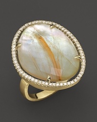 Diamonds circle a faceted rutilated quartz and mother-of-pearl doublet in an 18K yellow gold band. By Di Massima. Diamonds circle a faceted rutilated quartz and mother-of-pearl doublet in an 18K yellow gold band. By Di Massima.