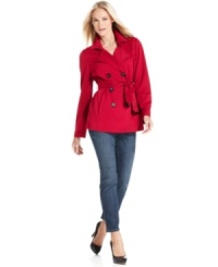 This double-breasted, ponte-knit jacket from Style&co. makes a statement in a bold berry hue and is the perfect piece for cool days. This double-breasted, ponte-knit jacket from Style&co. makes a statement in a bold berry hue and is the perfect piece for cool days.