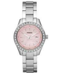 With a classic steel structure, this glitzy Stella collection Fossil watch amps up the style with a hot pink dial and stone accents. With a classic steel structure, this glitzy Stella collection Fossil watch amps up the style with a hot pink dial and stone accents.