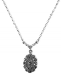 Ageless elegance. This pendant necklace from 2028 sets the mood with faux-marcasite accents on an oval silhouette. Crafted in silver tone and hematite tone mixed metal. Approximate length: 16 inches + 3-inch extender. Approximate pendant drop: 3/4 inch. Ageless elegance. This pendant necklace from 2028 sets the mood with faux-marcasite accents on an oval silhouette. Crafted in silver tone and hematite tone mixed metal. Approximate length: 16 inches + 3-inch extender. Approximate pendant drop: 3/4 inch.