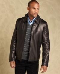Leather that is soft to the touch, this open-bottom coat from Tommy Hilfiger gives you a mod look that's easy on the eyes. Leather that is soft to the touch, this open-bottom coat from Tommy Hilfiger gives you a mod look that's easy on the eyes.