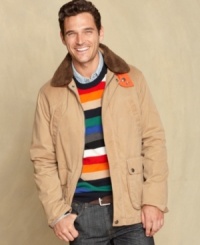 Your rugged look gets some heritage appeal with this full zip jacket with faux shearling collar from Tommy Hilfiger. Your rugged look gets some heritage appeal with this full zip jacket with faux shearling collar from Tommy Hilfiger.