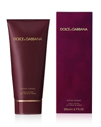 Pour Femme embodies the essence of the Dolce&Gabbana woman: passionate, sensual, seductive, confident and aware of her own beauty. The fragrance epitomizes Mediterranean harmonies and contrasts. Nuances of raspberry give way to the addictive qualities of the sugary 'guimauve' and full-bodied sensuality of the vanilla base notes.Pour Femme Body Lotion softens the skin and enhances the fragrance. Pour Femme embodies the essence of the Dolce&Gabbana woman: passionate, sensual, seductive, confident and aware of her own beauty. The fragrance epitomizes Mediterranean harmonies and contrasts. Nuances of raspberry give way to the addictive qualities of the sugary 'guimauve' and full-bodied sensuality of the vanilla base notes.Pour Femme Body Lotion softens the skin and enhances the fragrance.
