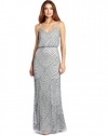 Adrianna Papell Women's Beaded Blousant Gown, Slate, 6