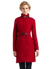 THE LOOKStand collar with buckle detailConcealed button closureBelted waistDual seam pocketsTHE FITAbout 34 from shoulder to hemTHE MATERIALWool/polyester/viscoseFully linedCARE & ORIGINDry cleanImportedModel shown is 5'10 (177cm) wearing US size 4. THE LOOKStand collar with buckle detailConcealed button closureBelted waistDual seam pocketsTHE FITAbout 34 from shoulder to hemTHE MATERIALWool/polyester/viscoseFully linedCARE & ORIGINDry cleanImportedModel shown is 5'10 (177cm) wearing US size 4.