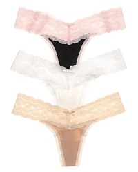 A super soft thong with thick lace trim at legs for a flattering silhouette. Style #976103