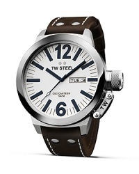 TW Steel teams a bold face with classic leather strap for a timepiece with modern appeal. TW Steel teams a bold face with classic leather strap for a timepiece with modern appeal.