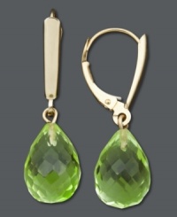 Spice up your look with a touch of green shimmer. Faceted peridot drops (11 ct. t.w.) really shine in a 14k gold leverback setting. Approximate drop: 1-1/8 inches.
