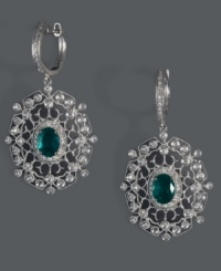 Add life to your look with the vibrant color of these Brasilica by Effy Collection earrings. Crafted in an intricate 14k white gold filigree setting, oval-cut emeralds (1-1/2 ct. t.w.) shine amidst a dusting of diamonds (1/2 ct. t.w.). Approximate drop length: 1-1/2 inches. Approximate width: 4/5 inch.