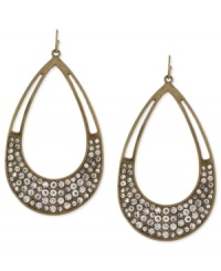 Shine at any occasion. Jessica Simpson's teardrop earrings, crafted from gold-tone mixed metal, are adorned with glistening crystal pave accents for a look that's truly radiant. Approximate drop: 2-3/4 inches. Shine at any occasion. Jessica Simpson's teardrop earrings, crafted from gold-tone mixed metal, are adorned with glistening crystal pave accents for a look that's truly radiant. Approximate drop: 2-3/4 inches.