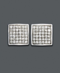 Simple and stunning. Covered in glittering round-cut pave diamond (1/4 ct. t.w.), these 14k white gold square-shaped studs create an eye-catching juxtaposition of shapes. Approximate drop: 1 inch. Simple and stunning. Covered in glittering round-cut pave diamond (1/4 ct. t.w.), these 14k white gold square-shaped studs create an eye-catching juxtaposition of shapes. Approximate drop: 1 inch.