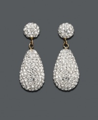 Crystallized chandeliers are a chic choice. Earrings crafted in 14k gold feature clear round-cut crystals (6.8 mm). Approximate drop: 3/4 inch. Approximate width: 1/4 inch. Crystallized chandeliers are a chic choice. Earrings crafted in 14k gold feature clear round-cut crystals (6.8 mm). Approximate drop: 3/4 inch. Approximate width: 1/4 inch.