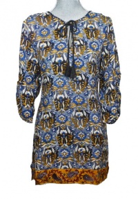 Tolani Sarah Mustard Floral Multicolored Silk Tunic Tolani Sarah Mustard Floral Multicolored Silk Tunic