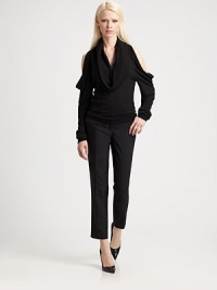 This dramatically draped pullover style is finished with a rib-knit cowl neck and split shoulder details.Rib-knit cowlneckOpen shouldersLong sleevesRib-knit cuffs and hem80% viscose/10% cashmere/10% silkDry cleanImported of Italian fabricModel shown is 5'10 (177cm) wearing US size Small. This dramatically draped pullover style is finished with a rib-knit cowl neck and split shoulder details.Rib-knit cowlneckOpen shouldersLong sleevesRib-knit cuffs and hem80% viscose/10% cashmere/10% silkDry cleanImported of Italian fabricModel shown is 5'10 (177cm) wearing US size Small.