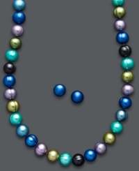 Show your true colors in Fresh by Honora's peacock-colored pearls. This matching jewelry set features multicolored cultured freshwater pearls (8-9 mm) and a sterling silver setting. Approximate necklace length: 18 inches. Approximate earring diameter: 8-9 mm. Show your true colors in Fresh by Honora's peacock-colored pearls. This matching jewelry set features multicolored cultured freshwater pearls (8-9 mm) and a sterling silver setting. Approximate necklace length: 18 inches. Approximate earring diameter: 8-9 mm.