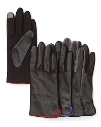Both tech and style savvy, these Lauren Ralph Lauren gloves feature a knit palm with touch-screen compatible fingertips and a leather top with contrast stitching. Both tech and style savvy, these Lauren Ralph Lauren gloves feature a knit palm with touch-screen compatible fingertips and a leather top with contrast stitching.