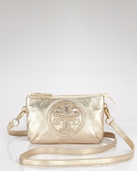 Cute and compact. Tory Burch's metallic leather crossbody is the perfect partner for the glamour girl on the go. Carry it to wear your logo love over your shoulder. Cute and compact. Tory Burch's metallic leather crossbody is the perfect partner for the glamour girl on the go. Carry it to wear your logo love over your shoulder.