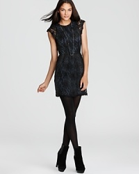 Deceptively tame from the front, this exquisite lace BCBGeneration dress flaunts a provocative open back for unforgettable last impressions. Deceptively tame from the front, this exquisite lace BCBGeneration dress flaunts a provocative open back for unforgettable last impressions.