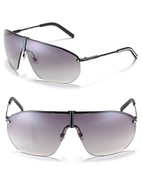 Aviator shield sunglasses with gradient lenses for a bold, Italian design from Gucci.