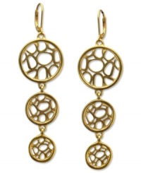 Catch free-spirited fashion with these triple-drop earrings from T Tahari's Essentials collection. The circular pendants feature openwork designs. Nickel-free for sensitive skin. Crafted in 14k gold-plated mixed metal. Approximate drop: 3 inches. Catch free-spirited fashion with these triple-drop earrings from T Tahari's Essentials collection. The circular pendants feature openwork designs. Nickel-free for sensitive skin. Crafted in 14k gold-plated mixed metal. Approximate drop: 3 inches.