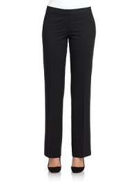 THE LOOKZip fly with button and hook-and-eye closureStraight through thigh and leg openingFaux besom pockets at backTHE FITRise, about 8; inseam, about 33THE MATERIAL95% wool/5% Lycra spandexCARE & ORIGINDry CleanImportedModel shown is 5'11 (180cm) wearing US size 4. THE LOOKZip fly with button and hook-and-eye closureStraight through thigh and leg openingFaux besom pockets at backTHE FITRise, about 8; inseam, about 33THE MATERIAL95% wool/5% Lycra spandexCARE & ORIGINDry CleanImportedModel shown is 5'11 (180cm) wearing US size 4.
