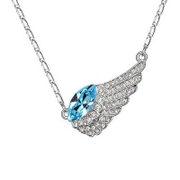 Angel Wing Fashion Women Pendant Necklace, Aqua Blue Oval Crystal, 18K Gold Plated, Free 18 Chain - SUPER CUTE Angel Wing Fashion Women Pendant Necklace, Aqua Blue Oval Crystal, 18K Gold Plated, Free 18 Chain - SUPER CUTE