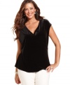Get set for the holiday season with Charter Club's faux wrap plus size top, crafted from ultra-soft velvet.