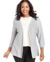 Lend sparkle to your style with JM Collection's plus size cardigan, featuring a metallic finish.