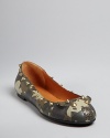 You favorite MARC BY MARC JACOBS mouse flats go military, in camouflage with boldly gold studs.