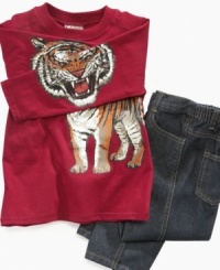 What little boy wouldn't love a T-shirt that lets him make the face of a growling tiger every time he crosses his arms? (Especially when Nannette Kids sells it with pull-on jeans.) What little boy wouldn't love a T-shirt that lets him make the face of a growling tiger every time he crosses his arms? (Especially when Nannette Kids sells it with pull-on jeans.)