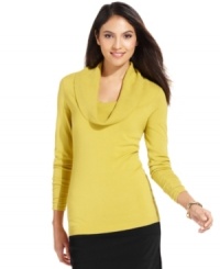 Alfani's cowlneck sweater looks stunning with ruched detail at the cuffs and a simple, well-fitted silhouette (and is priced just as attractively). Alfani's cowlneck sweater looks stunning with ruched detail at the cuffs and a simple, well-fitted silhouette (and is priced just as attractively).