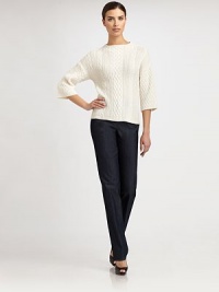 This crisp, clean straight-leg silhouette is rendered in lightweight stretch denim.Self waistbandZip flyInseam, about 3277% cotton/33% elasterelleDry cleanMade in USA of Italian fabricModel shown is 5'11 (180cm) wearing US size 4. This crisp, clean straight-leg silhouette is rendered in lightweight stretch denim.Self waistbandZip flyInseam, about 3277% cotton/33% elasterelleDry cleanMade in USA of Italian fabricModel shown is 5'11 (180cm) wearing US size 4.