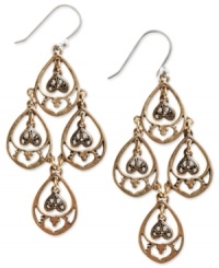 Shimmering chandelier earrings from Lucky Brand add luster to the evening. Crafted from gold-tone mixed metal and adorned with sparkling glass stones, this pair makes a glamorous statement. Approximate drop: 3 inches. Shimmering chandelier earrings from Lucky Brand add luster to the evening. Crafted from gold-tone mixed metal and adorned with sparkling glass stones, this pair makes a glamorous statement. Approximate drop: 3 inches.