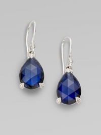 From the La Petite Collection. A brilliantly faceted blue corundum teardrop in a three-prong sterling silver setting.Blue corundumSterling silverLength, about 1French earwiresImported