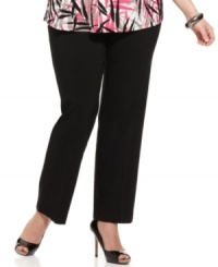 Get a polished and comfortable look with Style&co.'s straight leg plus size pants, featuring an elastic waist. Get a polished and comfortable look with Style&co.'s straight leg plus size pants, featuring an elastic waist.