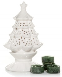 A tree that truly glows, this festive luminary from Yankee Candle features a pure white glaze and delicate pierced accents. Balsam & Cedar tealights suffuse your home with the smell of Christmas. A tree that truly glows, this festive luminary from Yankee Candle features a pure white glaze and delicate pierced accents. Balsam & Cedar tealights suffuse your home with the smell of Christmas.