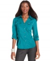 Style&co.'s petite button-front shirt looks crisp with trousers for the office and polished with jeans on the weekend!