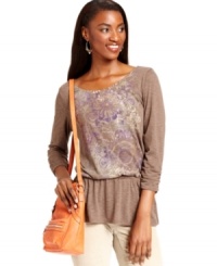 A cute peplum hem and ruched cuffs give major flare to this lovely three-quarter petite sleeve top from Style&co. Pair it with your favorite skinnies for a modern silhouette! A cute peplum hem and ruched cuffs give major flare to this lovely three-quarter petite sleeve top from Style&co. Pair it with your favorite skinnies for a modern silhouette!