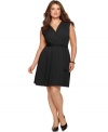 Look stunning in NY Collection's sleeveless plus size dress, featuring a faux wrap design for a slenderizing silhouette.