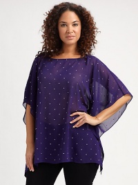 Airy chiffon adds a whimsical feel to this flutter top with a flattering relaxed fit. Pair this delicate design with slim-fitting pants.Round neckFlutter sleevesDipped hemPull-on styleAbout 32 from shoulder to hemPolyesterHand washImported Airy chiffon adds a whimsical feel to this flutter top with a flattering relaxed fit. Pair this delicate design with slim-fitting pants.Round neckFlutter sleevesDipped hemPull-on styleAbout 32 from shoulder to hemPolyesterHand washImported