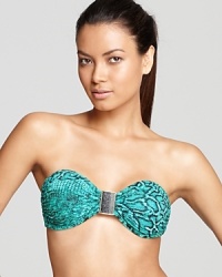 Carmen Marc Valvo's snakeskin print bikini top offers a decidedly warm-blooded take on swim style. Carmen Marc Valvo's snakeskin print bikini top offers a decidedly warm-blooded take on swim style.
