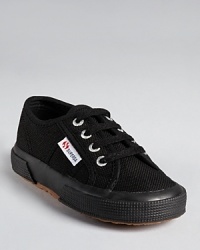 Superga updates its iconic look in black canvas, for a classic summertime look. Superga updates its iconic look in black canvas, for a classic summertime look.