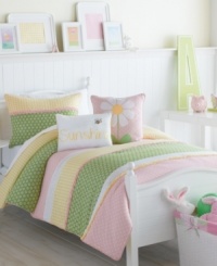 Sunny days are here again! Wake up your space with this Lazy Daisy comforter set, featuring a bright color palette with whimsical plaid, flower and polka dot designs. Ruffle embellishments finish the look with a playful touch. Sunny days are here again! Wake up your space with this Lazy Daisy comforter set, featuring a bright color palette with whimsical plaid, flower and polka dot designs. Ruffle embellishments finish the look with a playful touch.