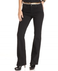 Refresh your denim wardrobe with this essential bootcut silhouette from DKNY Jeans. In a clean, black wash, they can be dressed up or down easily! Refresh your denim wardrobe with this essential bootcut silhouette from DKNY Jeans. In a clean, black wash, they can be dressed up or down easily!