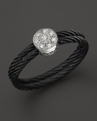 A matte black finish lends a modern look to Charriol's Celtic Noir nautical cable ring, detailed with diamonds and 18K white gold. A matte black finish lends a modern look to Charriol's Celtic Noir nautical cable ring, detailed with diamonds and 18K white gold.